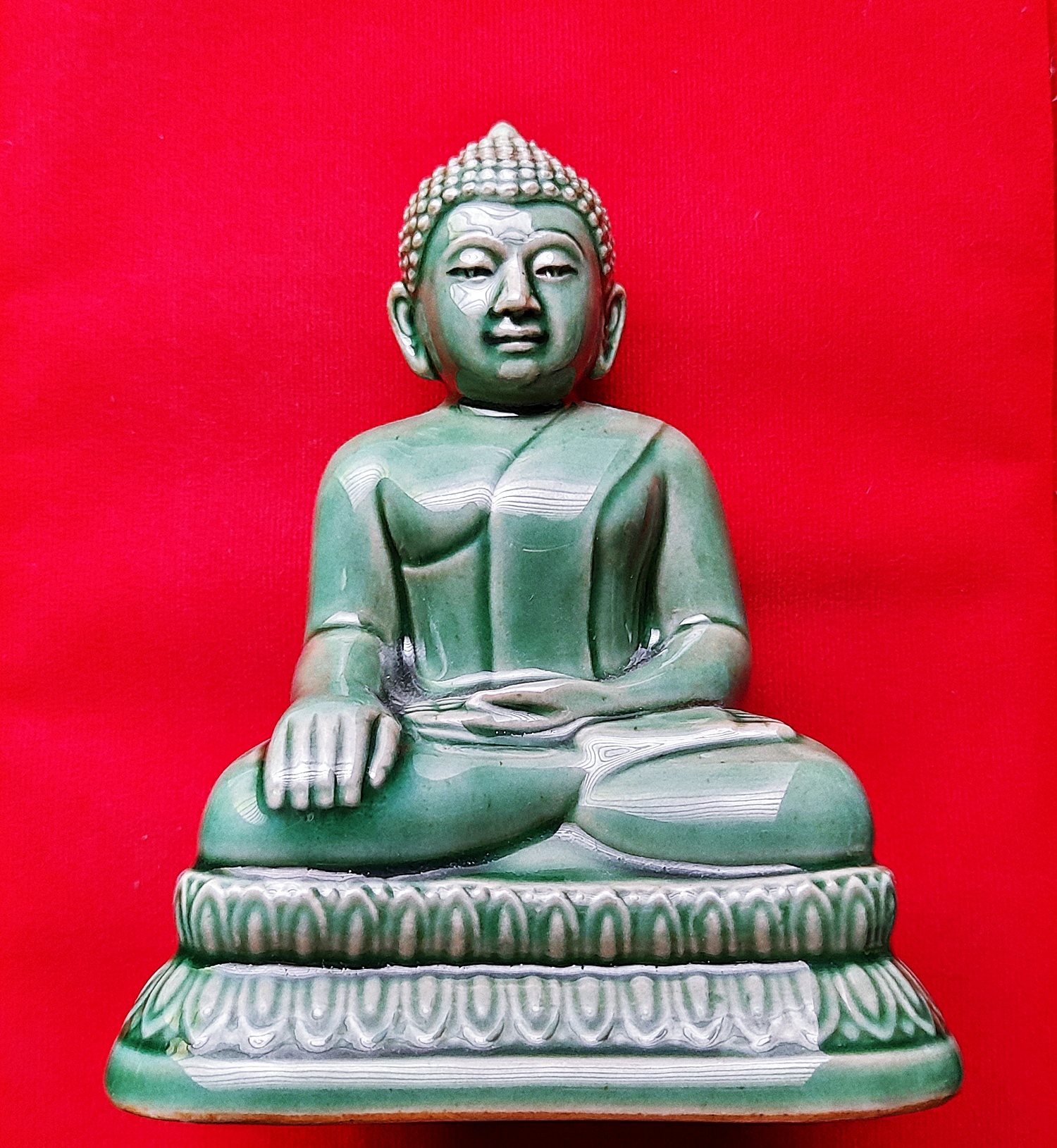 รูปหล่อ หลวงพ่อสำเร็จศักสิทธิ์ เนื้อกระเบื้อง สีเขียวเคลือบเงา(เขียวเหนียวทรัพย์) ใต้ฐานจารยันต์เต็มสูตร (หน้าตัก3นิ้ว) ปี2561 #รับประกันแท้