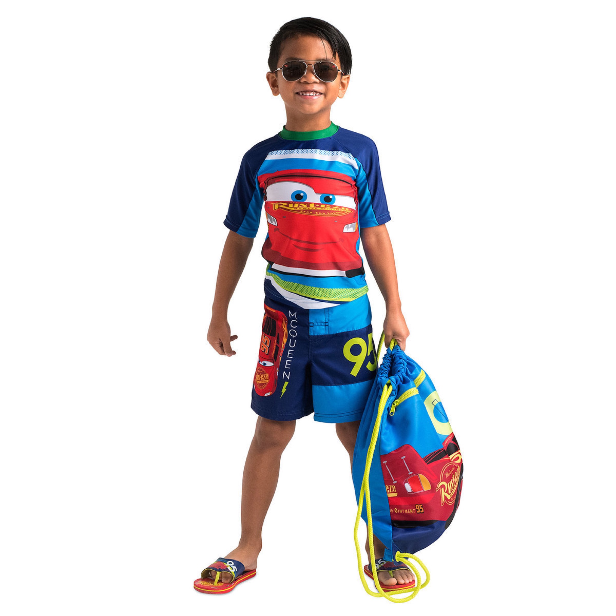 เสื้อและกางเกงว่ายน้ำสำหรับเด็ก Disney Rash Guard and Swim Shorts for Boys (Cars Lightning McQueen)