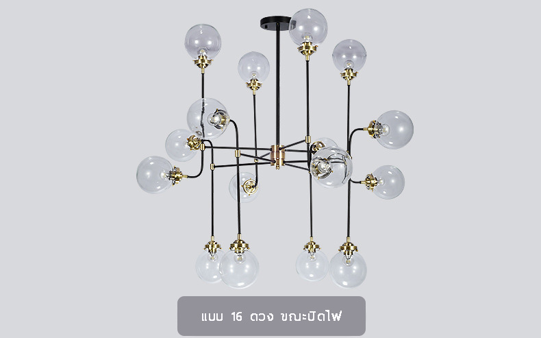 โคมไฟแขวนเพดานโทนสีดำทองโป๊ะแก้วใสสไตล์ Nordic รุ่น [H-01]