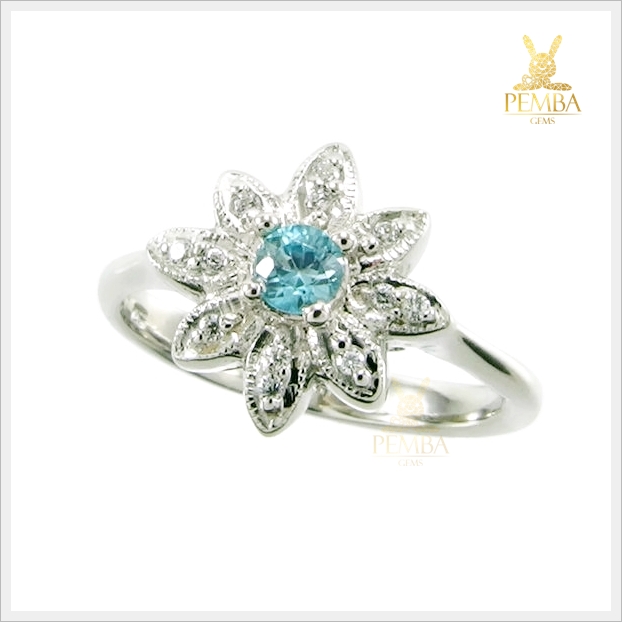 แหวนเพทายแท้ รูปดอกไม้ น่ารักๆ เงินแท้925 ชุบทองคำขาว แหวนพลอยแท้