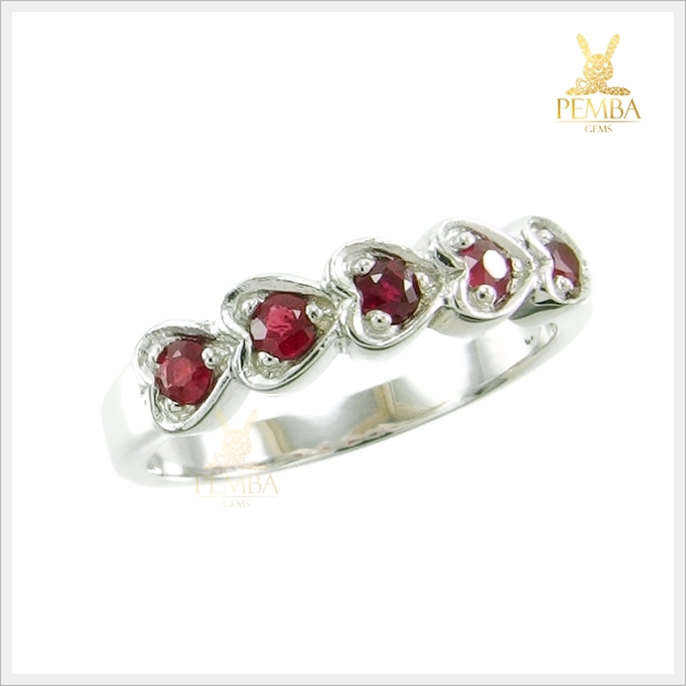 แหวนทับทิม สีแดงเข้ม เงินแท้925 ชุบทองคำขาว แหวนพลอยแท้