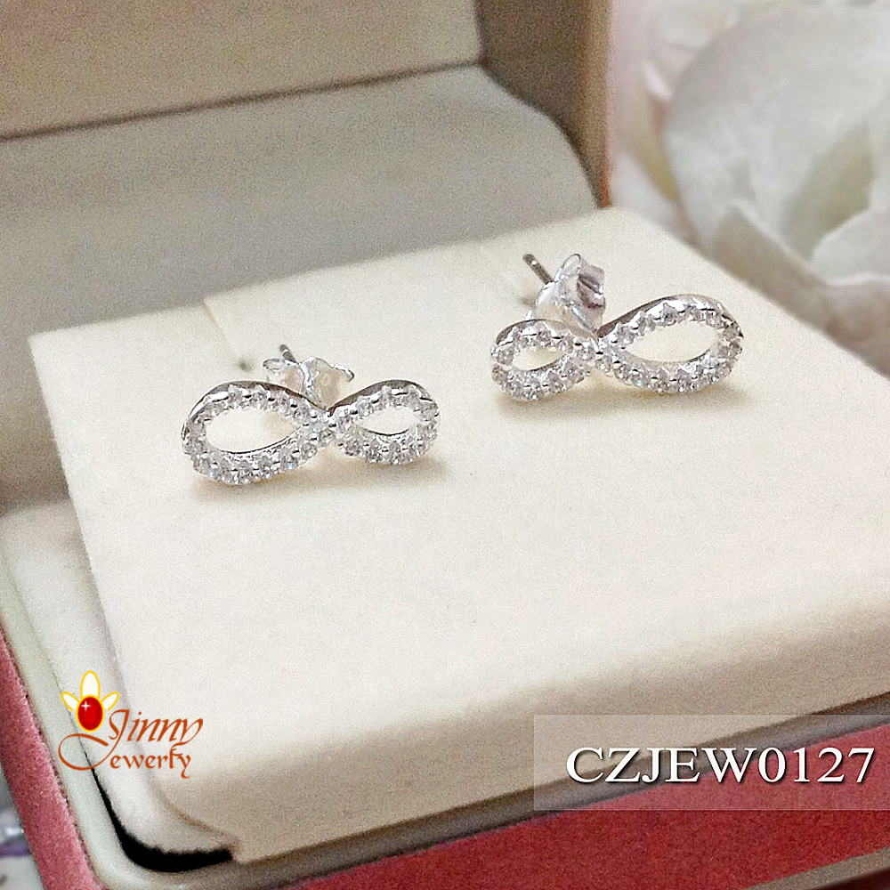ต่างหูเงินแท้ Infinity ประดับเพชร cz