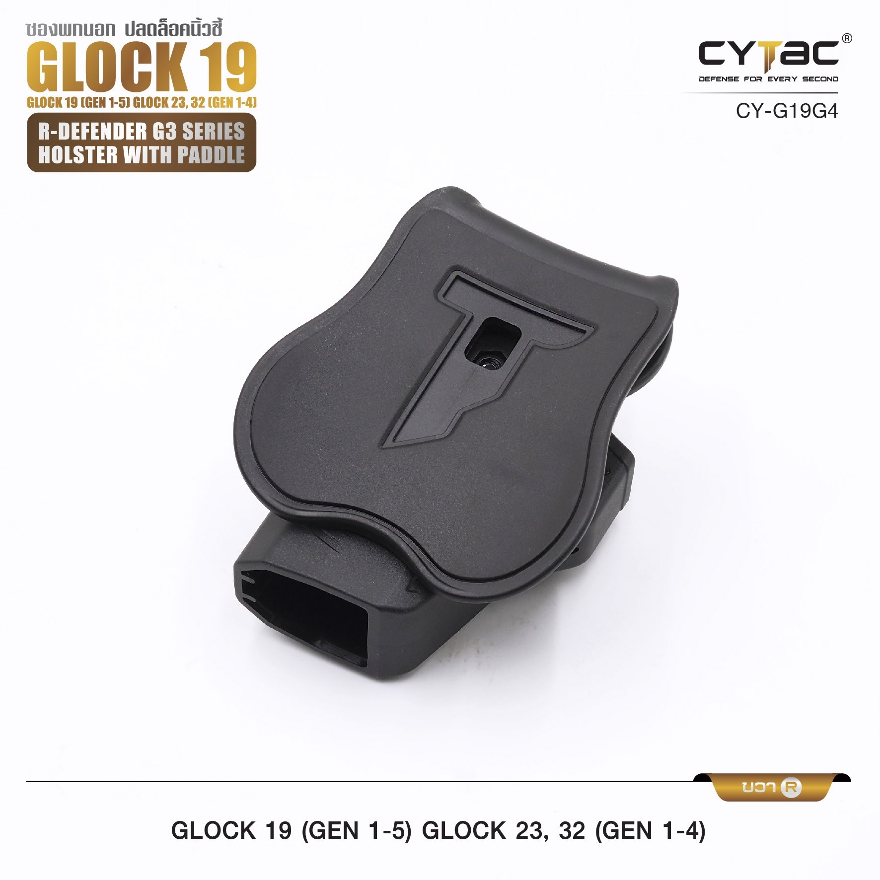 🇹🇭⫸ CYTAC ซองพกนอก ขวา - ซ้าย ปลดล็อคนิ้วชี้ รุ่น GLOCK 19,23,32