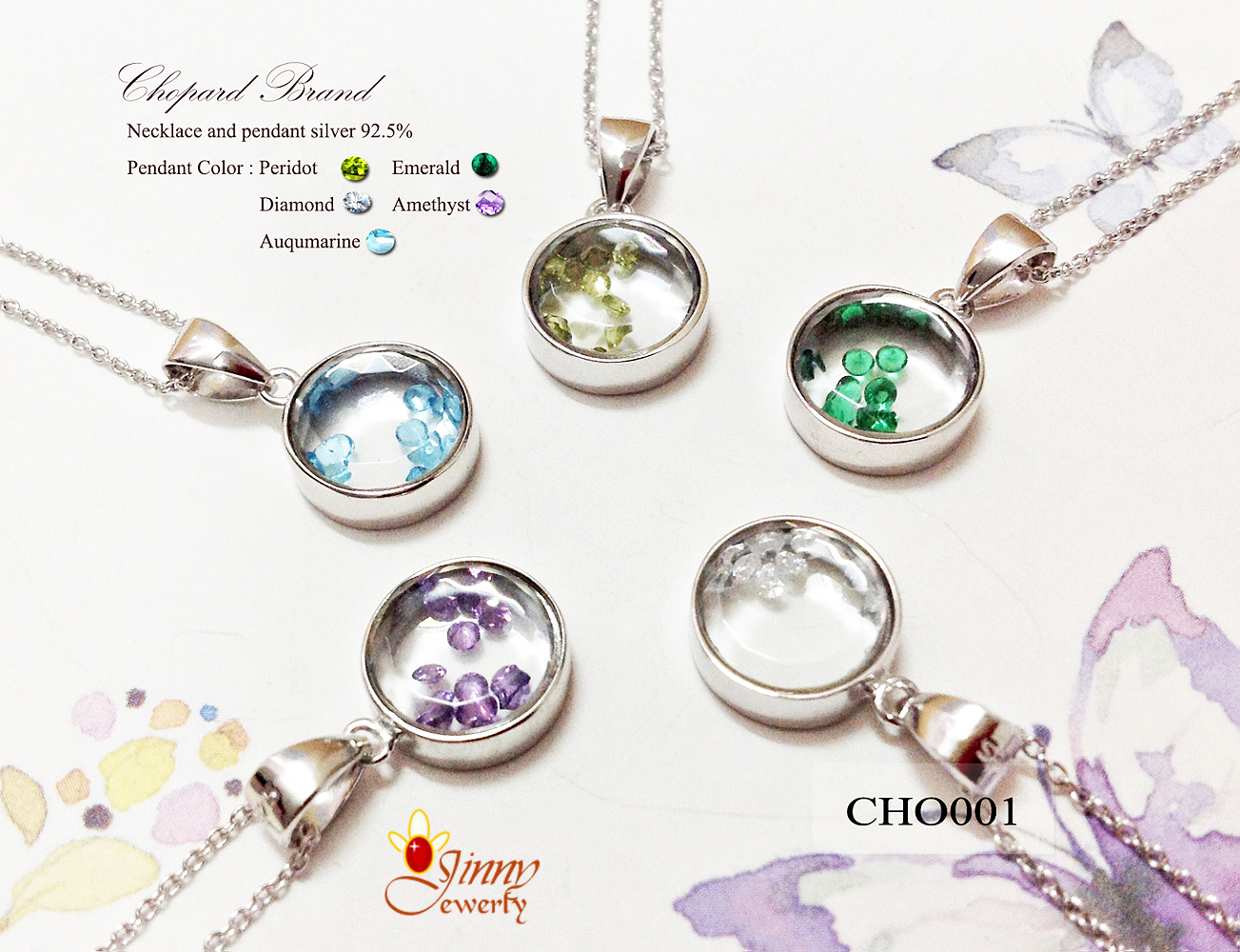 จี้เงินแท้ Chopard พลอยหลากสี
