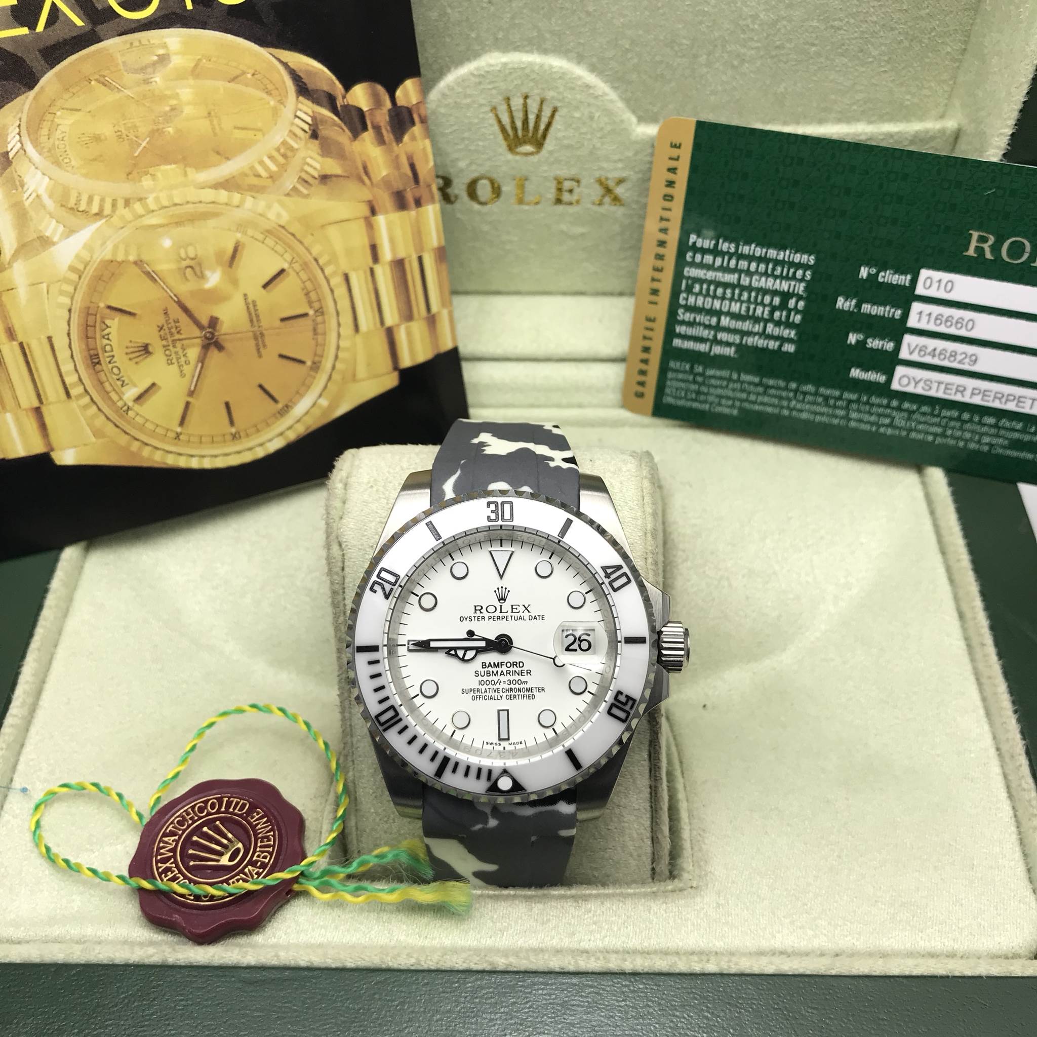 นาฬิกา Rolex Submeriner Dat - White Dial BamFord/Camo Strap สีขาว