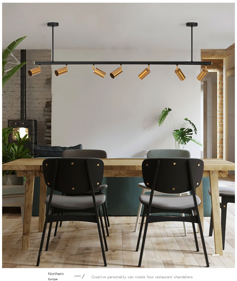 โคมไฟแทรคไลท์แบบคานยาวสีดำมีขาเหล็กแขวนเพดานกระบอกโคมสีทอง [BD040-Gold]