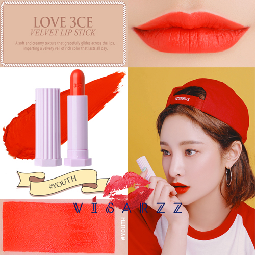 (# Youth) 3CE Love 3CE Velvet Lipstick 3.5g ลิปสติกรุ่นใหม่ล่าสุด แพคเกจน่ารัก สีสวยสดใส