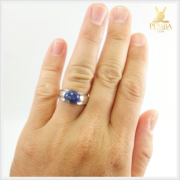 แหวนลาพิสลาซูลีแท้ เงินแท้925 ละอองทองแร่ไพไรต์ เสริมสติปัญญา