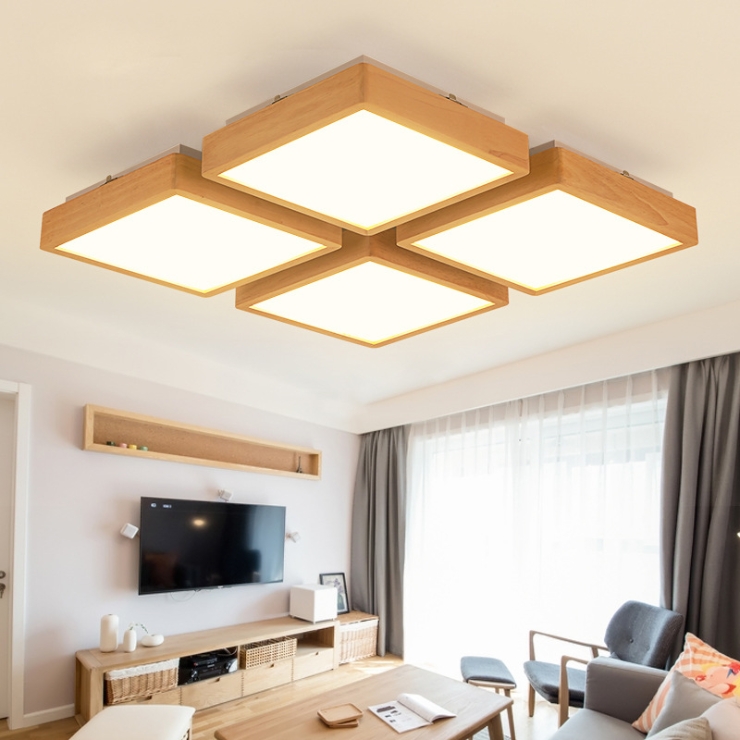โคมไฟติดเพดานไม้ทรงสี่เหลี่ยมจตุรัส 4 ช่อง สไตล์ Minimalist [2142]
