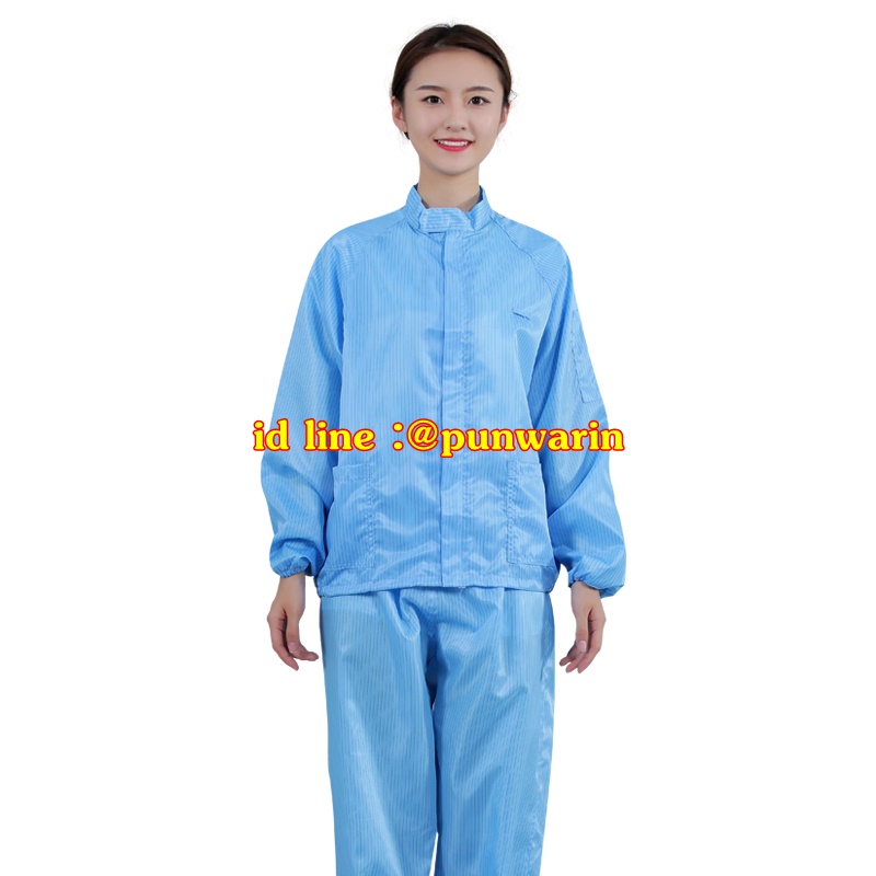 ชุดพนักงานโรงงานอาหาร ชุดพนักงานประชุมเชิงปฏิบัติการปลอดเชื้อการประมวลผล ชุดพนักงาน QC ป้องกันไฟฟ้าสถิตย์ ป้องกันฝุ่น QC6303005 สีฟ้า ขาว S-4XL