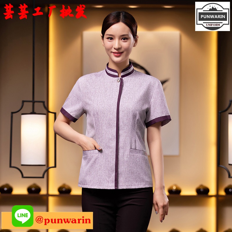 ชุดพนักงานทำความสะอาด เสื้อแม่บ้าน เสื้อแม่บ้านโรงแรมรีสอร์ท D6510003 สีภาพ L-5XL