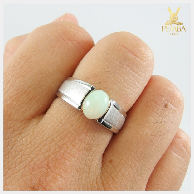 แหวนโอปอลแท้ เงินแท้ ชุบทองคำขาว อัญมณีแห่งศิลปะ แหวนพลอยแท้