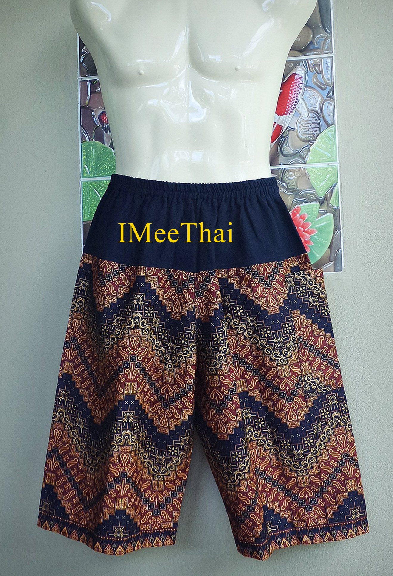 กางเกง 3 ส่วน ลายไทย สีน้ำตาลดำ