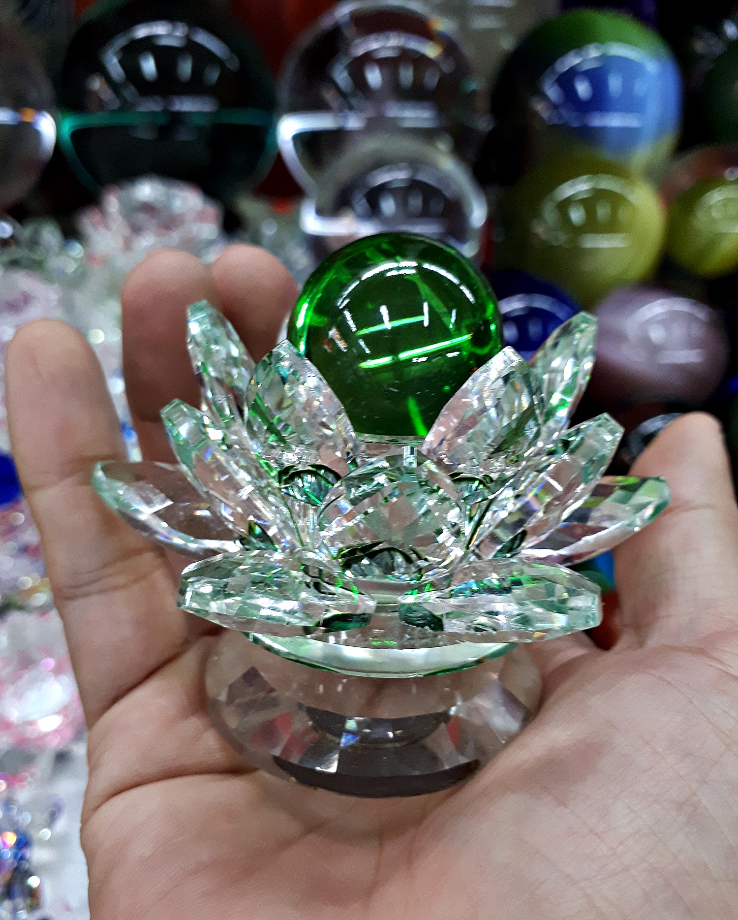 ฐานวางลูกแล้ว ขาตั้งที่วางลูกแก้ว ฐานคริสตัลกลีบดอกบัว2ชั้น คละสีต่างๆ หลากสี หลายขนาด (ขายปลีก ขายส่ง)