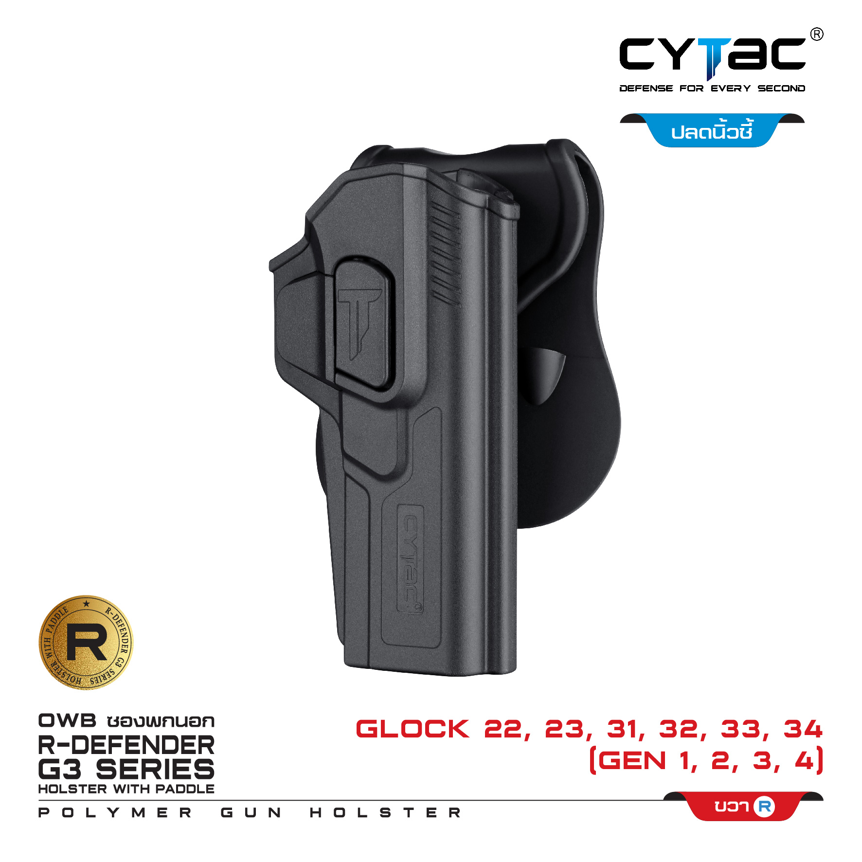 🇹🇭⫸ CYTAC ซองพกนอก ปลดล็อคนิ้วชี้ รุ่น GLOCK 22,23,31,33,34 (ปรับได้ตามความถนัด)