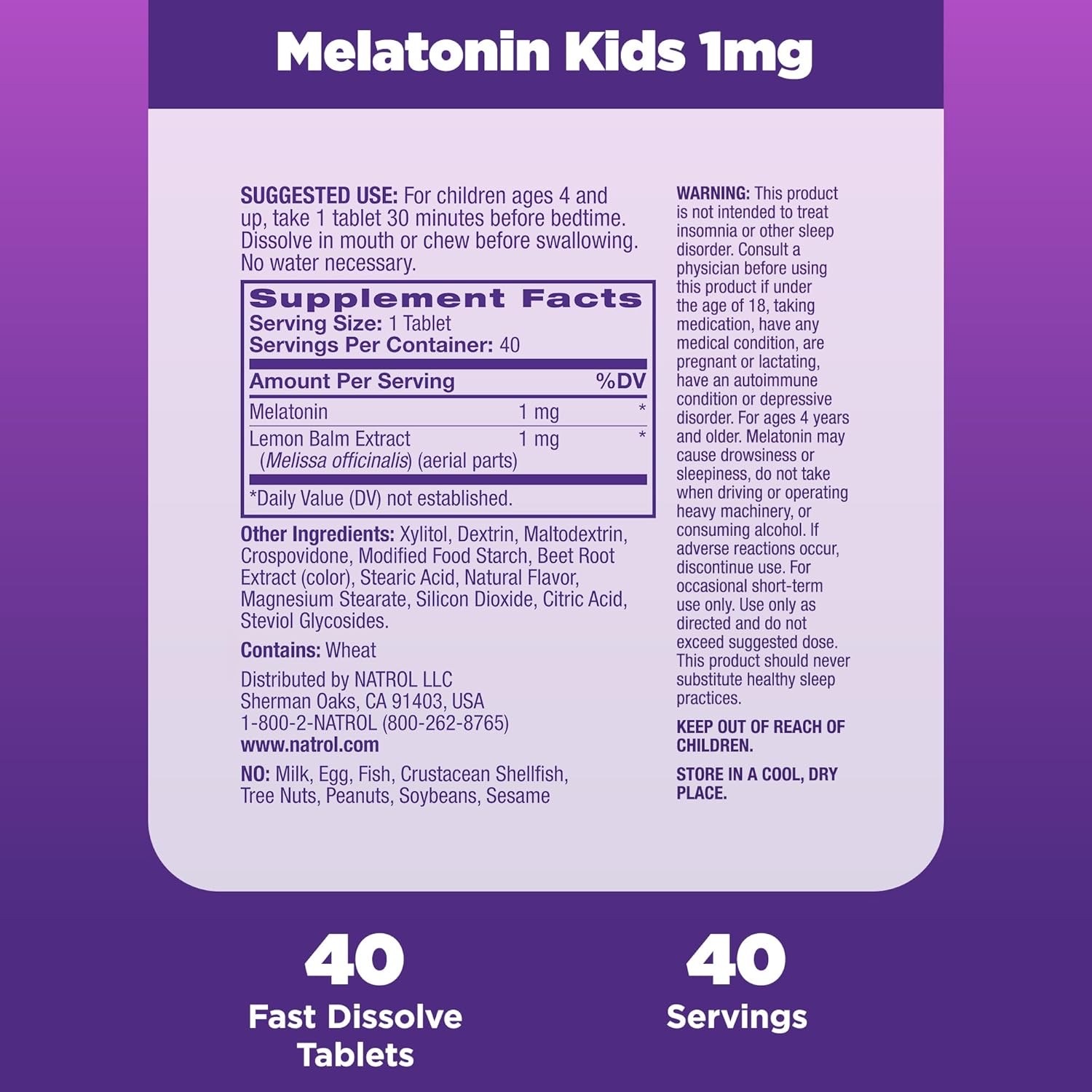 เม็ดอมเสริมการนอนหลับสำหรับเด็ก NATROL Kids Melatonin Sleep Fast-Dissolve Tablets