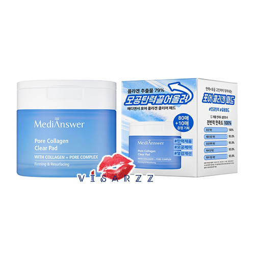 (สีฟ้า) MediAnswer Pore Collagen Clear Pad 80 + 10 แผ่น โทนเนอร์แพดบำรุงผิว ช่วยดูแลทั้งปัญหารูขุมขน ความยืดหยุ่นของผิว ขจัดเซลล์ผิวที่ตายแล้ว และช่วยให้ผิวเรียบเนียน
