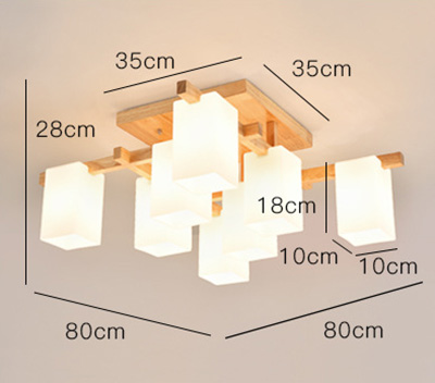 โคมไฟติดเพดานสไตล์ไม้โมเดิร์นโป๊ะแก้วทรงสี่เหลี่ยม [X-1634]