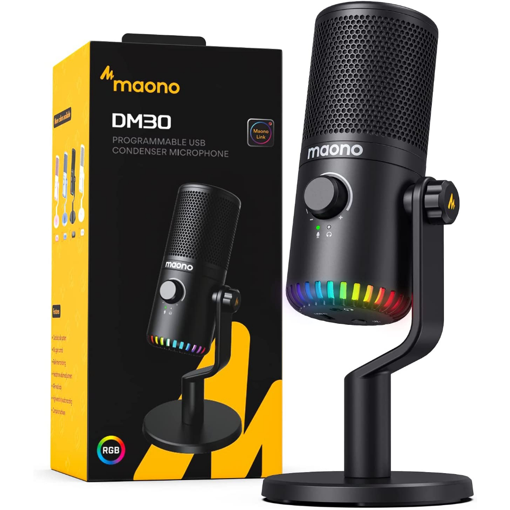 ส่งฟรี MAONO DM30 RGB Purple USB Condenser Microphone สําหรับ PC คอมพิวเตอร์ โทรศัพท์มือถือ เล่นเกม บันทึก ถ่ายทอดสด