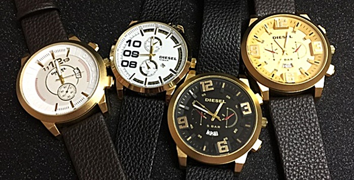 นาฬิกา แฟชั่น Diesel สีทอง สายหนังสีดำ