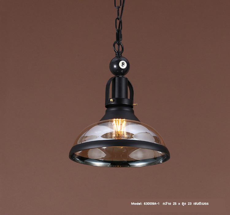 โคมไฟแขวนเพดาน โต๊ะสนุ๊กโป๊ะแก้วสีดำมีลูก billiard [63009A]