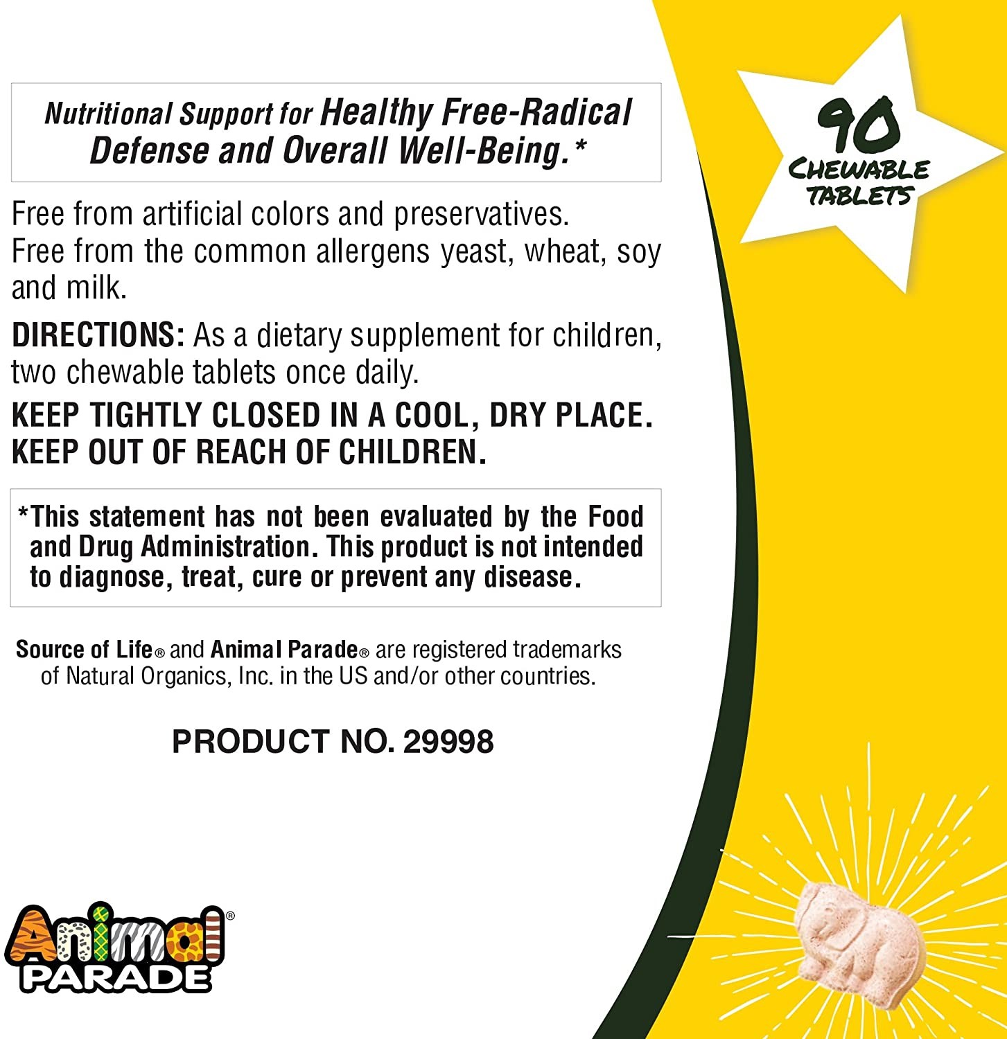 วิตามินซีชนิดเม็ดเคี้ยวสำหรับเด็ก NaturesPlus Animal Parade Vitamin C Children's Chewable Supplement