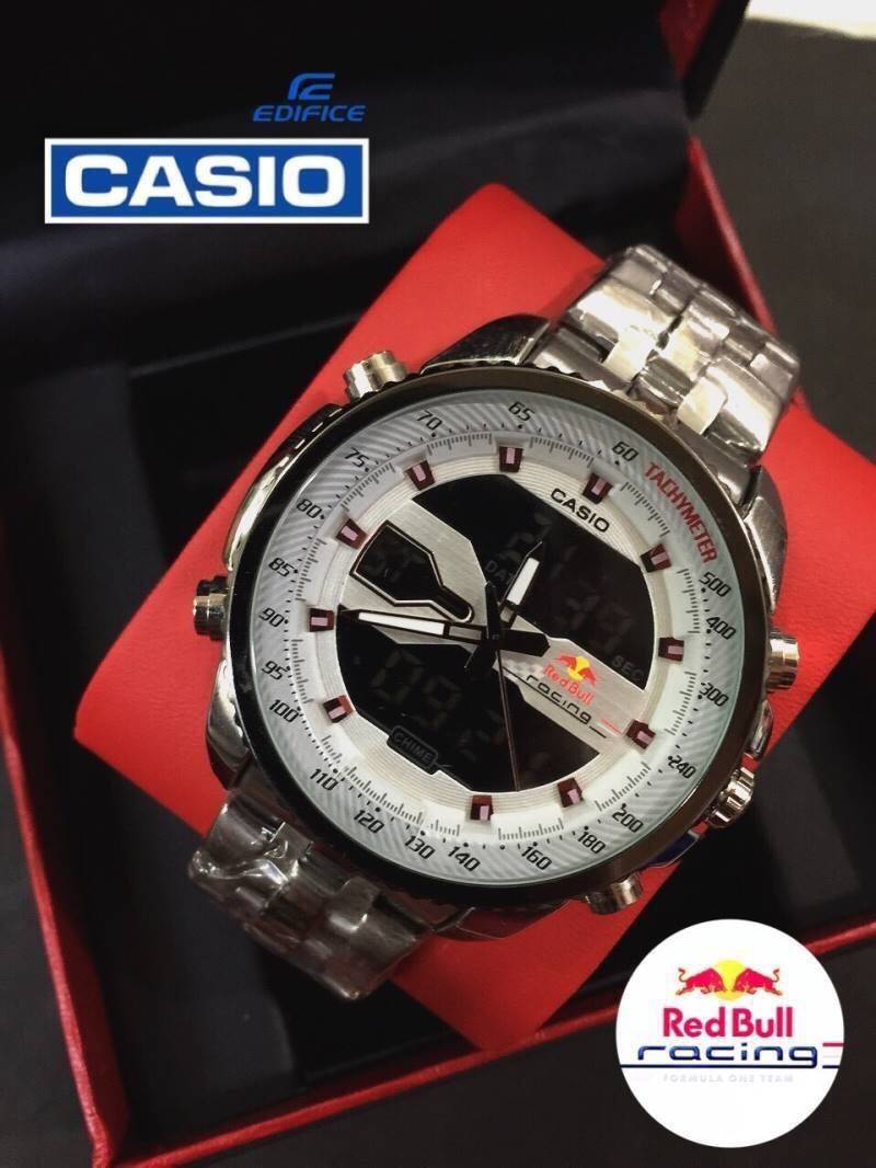 นาฬิกา Casio Edifice เกรด AAA Red Bull สีเงิน สายเลสสีเงิน หน้าปัดขีดขาว ขั้นเทพ