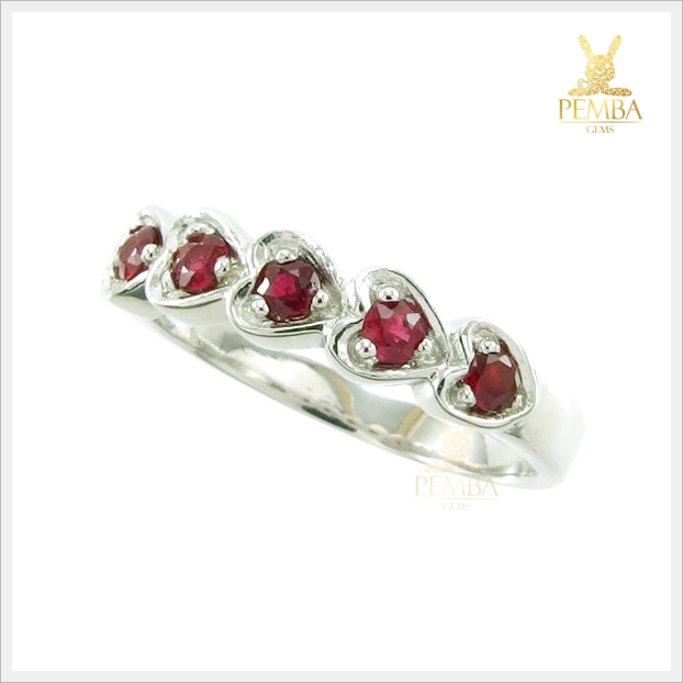 แหวนทับทิม สีแดงเข้ม เงินแท้925 ชุบทองคำขาว แหวนพลอยแท้