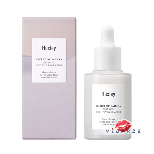Huxley Secret of Sahara Essence Brightly Ever After 30mL เอสเซนส์บำรุงผิวหน้าสูตรเข้มข้น ด้วยส่วนผสมที่ปกป้องผิวจากมลภาวะในสภาพแวดล้อมและความเครียด ช่วยบำรุงให้ผิวสว่างและกระจ่างใสมากยิ่งขึ้น