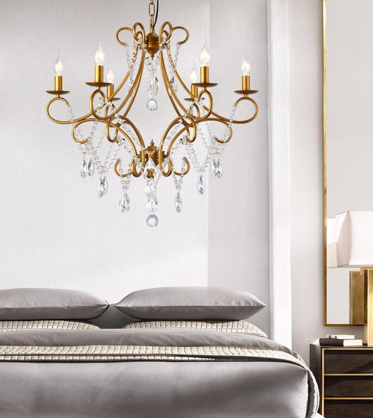 โคมไฟระย้าสไตล์อเมริกันเหล็กดัดแท่งเทียนตกแต่งคริสตัล [D6659]