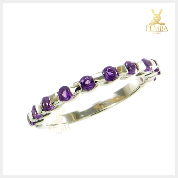 แหวนอเมทิสต์แท้ แถวเล็กๆ น่ารัก แต่มีสไตล์ เงินแท้ แหวนพลอยแท้