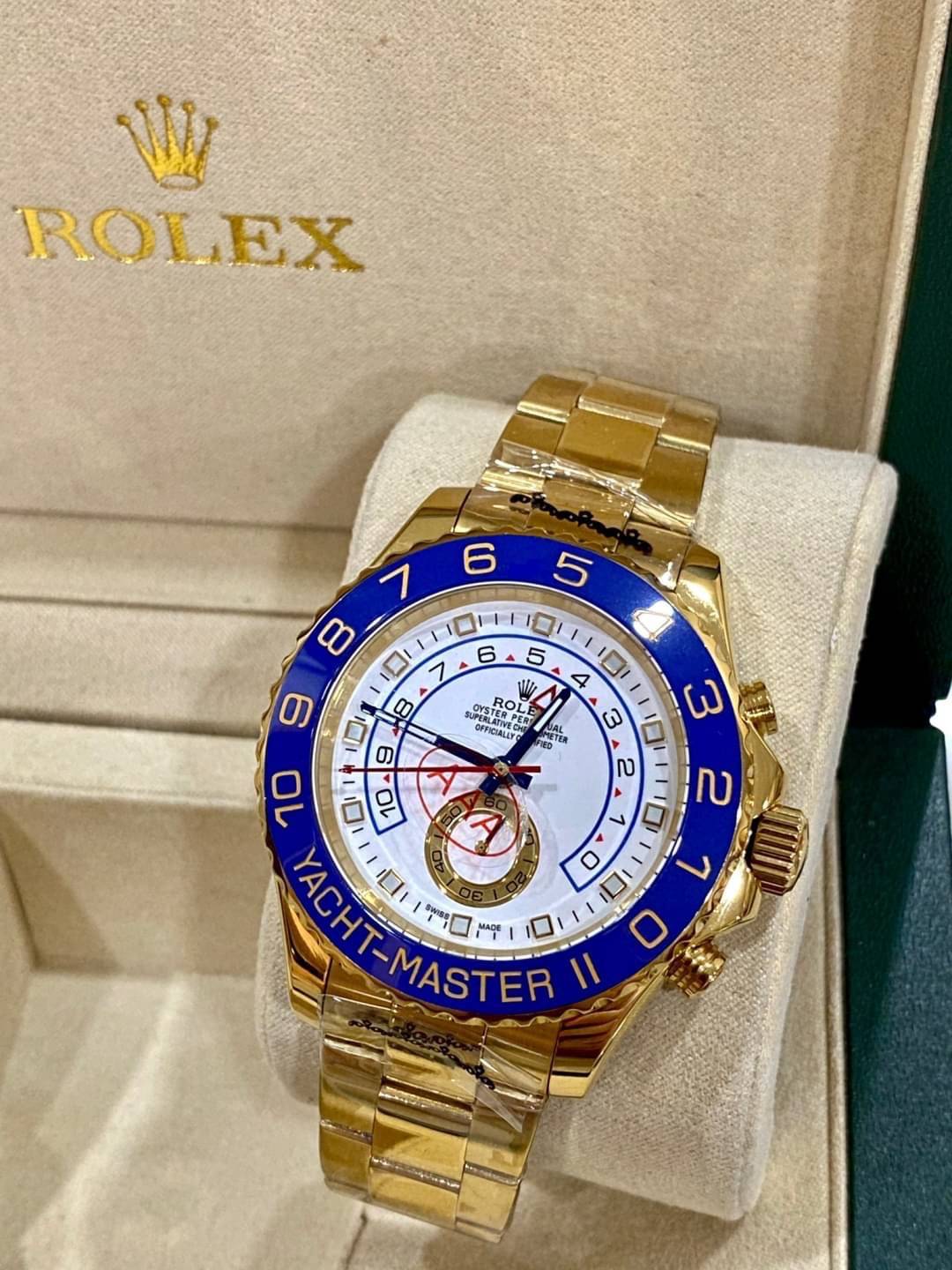 นาฬิกา Rolex รุ่น Yacht Master II Gold Mirror Swiss ขอบน้ำเงิน