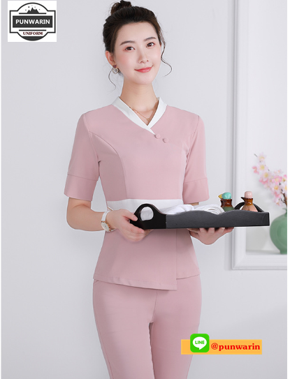 ชุดสปาสไตล์จีน ชุดทรีตเม้นท์ ชุดพนักงานเสริมสวย SKU-03295 ฟ้า เทา น้ำเงิน S-3XL