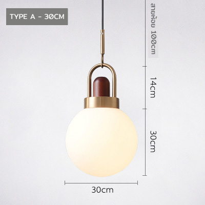 โคมไฟแขวนเพดานโป๊ะแก้วสีขาวนมหัวโคมสีทองตกแต่งไม้โทนสีวอลนัท [CX-28]