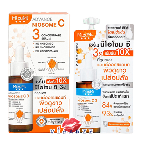 (กล่อง Niosome 6 ซอง) MizuMi Advance Niosome C 3 Concentrate Serum 6g x 6 ซอง เซรั่มนีโอโซม ซี สูตรเข้มข้น 3% Antioxidant ที่มากกว่า Vitamin C 10 เท่า ให้ผิวกระจ่างใสยิ่งขึ้น