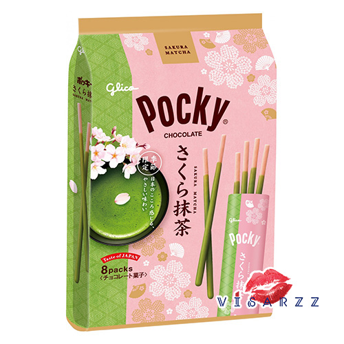 (Exp.12/24) Limited!!! Glico Pocky Chocolate Sakura Matcha 1 ห่อมี 8 ซอง ซองละ 6 แท่ง ป๊อกกี้รสชาเขียวกลิ่นซากุระหอมหวาน