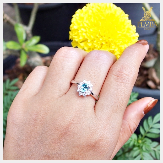 แหวนเพทายแท้ สีฟ้าสวยใสดั่งน้ำทะเล ใส่เสริมเพิ่มความมั่นใจ แหวนพลอยแท้