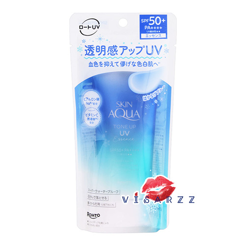 (หลอดฟ้า) Skin Aqua Tone Up UV Essence SPF50+ PA++++ 80g # Lavender Blue กันแดดกึ่งเมคอัพเบสที่ผสมไฮยารูลอนและวิตามินซี ปรับโทนสีผิวให้ดูกระจ่างใส มีความอ่อนโยนต่อผิวสูงเนื้อเบาบาง ซึมไวไม่มัน