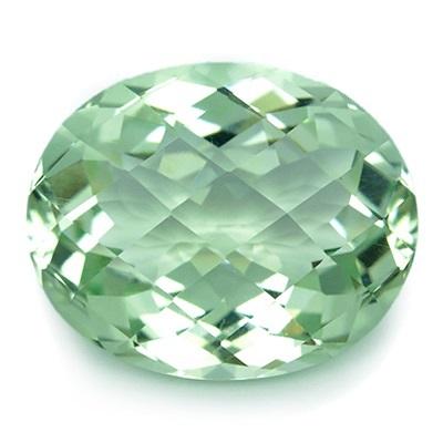 Green Amethyst พลอยกรีนอเมทิสต์ รูปไข่ เจียระไนหน้าตาข่าย หนัก 9.54 กะรัต สีเขียวโทนอ่อน หวานสวย ความสะอาดมองตาเปล่าไม่มีตำหนิ