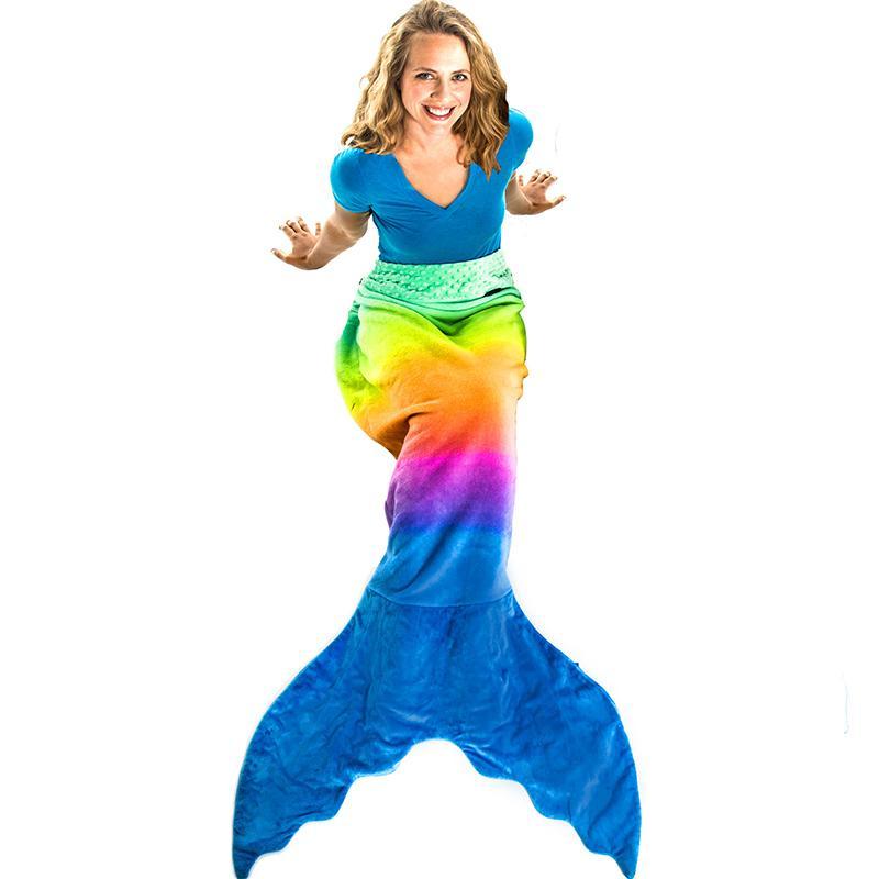 ผ้าห่มนุ่มหางนางเงือกสำหรับเด็กโตหรือผู้ใหญ่ Mermaid Tail Blanket for Adults and Teens - Ombre - Rainbow