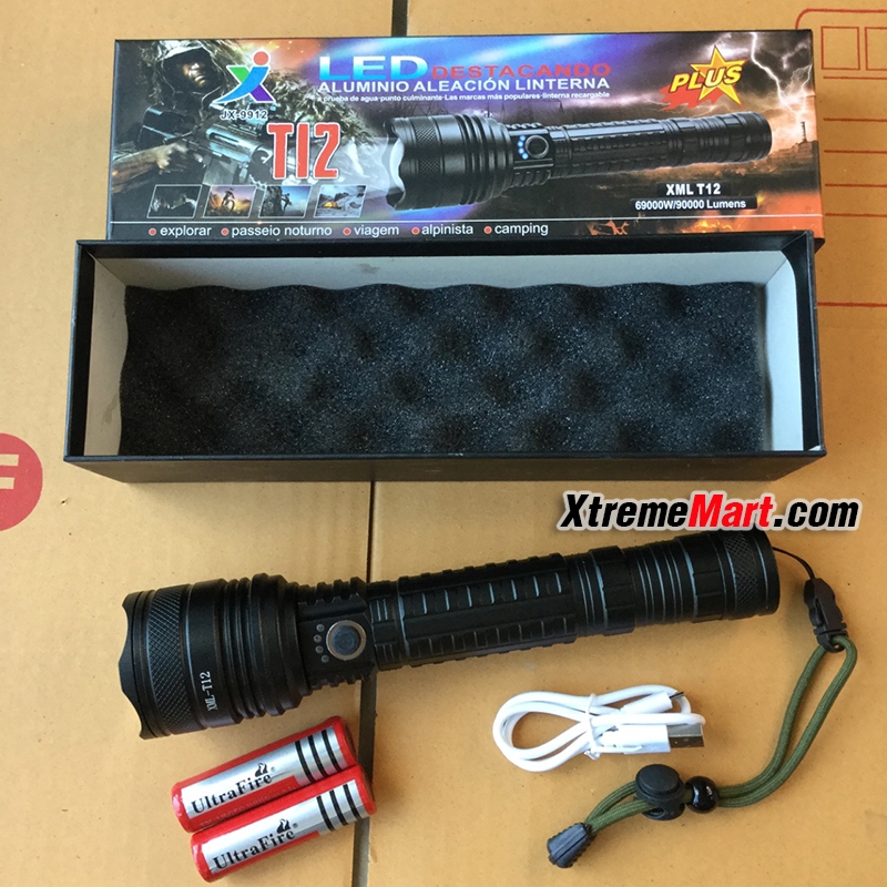 ชุดเซตไฟฉาย Hi-Power XML T12 69000W 3Mode 2x18650 90000LM LED Flashlight 2x18650