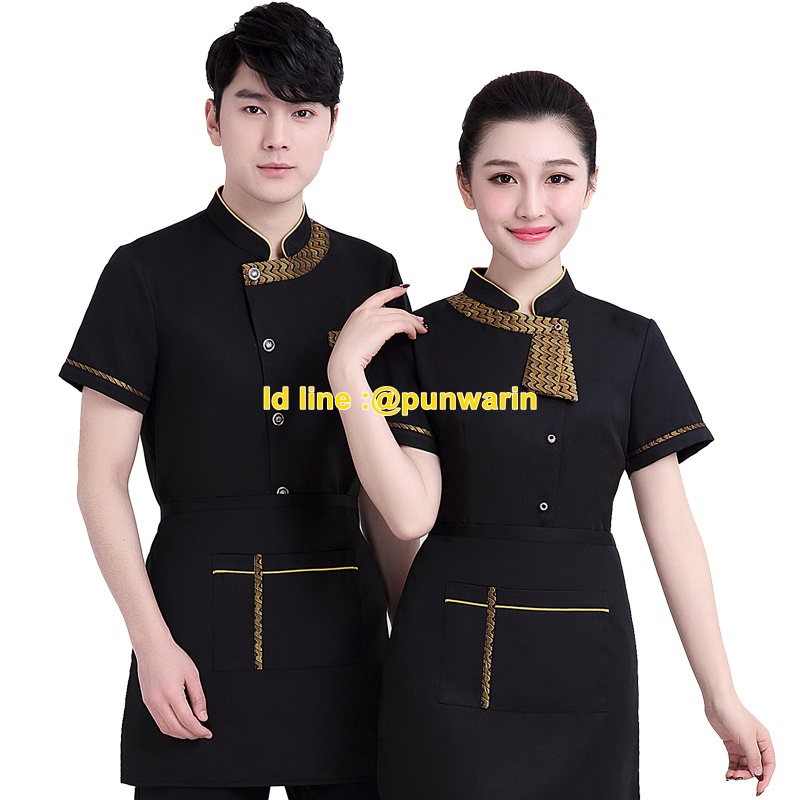 เสื้อพนักงานต้อนรับ เสื้อพนักงานเสริฟ เสื้อพนักงานโรงแรม เสื้อพนักงานร้านอาหาร เสื้อพนักงานร้านกาแฟ เสื้อพนักงานซุปเปอร์มาร์เก็ต F6106004 ดำ ม่วง แดง L-3XL