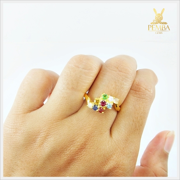 แหวนทองนพเก้าแท้ อัญมณีมงคลสูงสุด(สามารถสั่งทำได้ค่ะ)