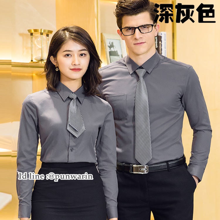 เสื้อเชิ้ตพนักงานชายหญิงปกเชิ้ตแขนสั้นและแขนยาวแบบมาตรฐานชุดยูนิฟอร์ม T6307001