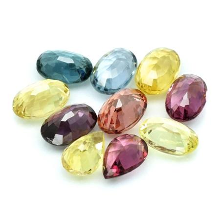 Fancy Sapphire (Unheated) พลอยเนื้อแข็ง จัดเซท สีแฟนซี รูปไข่และรูปหยดน้ำ รูปไข่ จำนวน 8 เม็ดและ รูปหยดน้ำ จำนวน 2 เม็ด น้ำหนักรวม 5.54 กะรัต