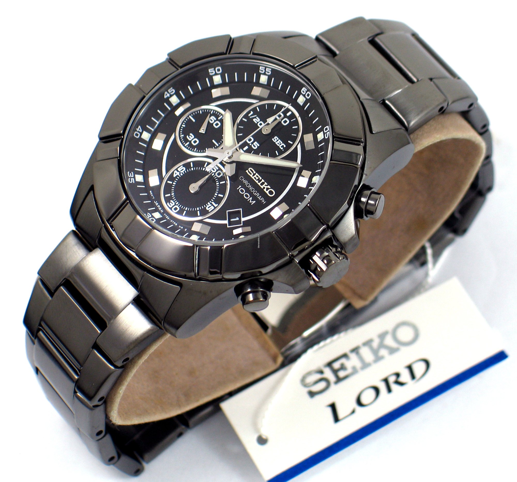 Karnvera Shop นาฬิกาข้อมือผู้ชาย Seiko LORD Chronograph SNDD77P1 Men's Black Steel 100m