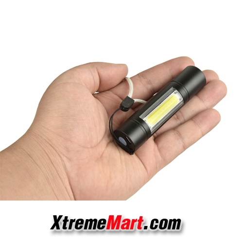 ไฟฉายพกพาขนาดเล็ก+โคมไฟ COB LED ด้านข้าง แสงขาว 3 โหมด พร้อมสายชาร์จ USB ชาร์จได้ในตัว