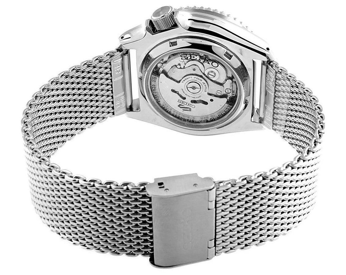 Karnvera Shop นาฬิกาข้อมือผู้ชาย Seiko 5 Sports Champagne Dial Stainless Steel Mesh Automatic SRPE75K1 Mens Watch