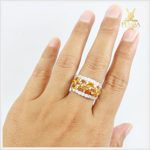 แหวนบุษราคัมแท้ เงินแท้ โชว์พลอยโดดเด่นเต็มๆ นิ้ว แหวนพลอยแท้