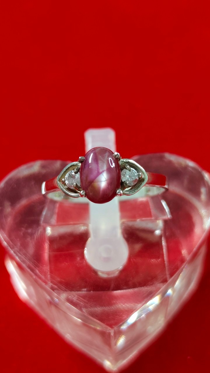 #แหวนทับทิมสตาร์กินบ่เสี้ยง ฝังเพชรรัสเซีย 2 เม็ด รหัสR-0041